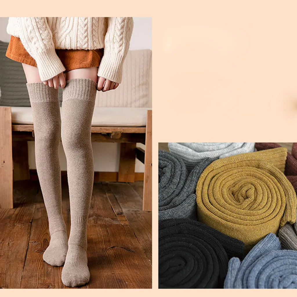 Women Cold Protection Warm Stockings Ladies Thigh High Over The Knee Long Solid Stockings Chaussette Femme Skarpetki Damskie