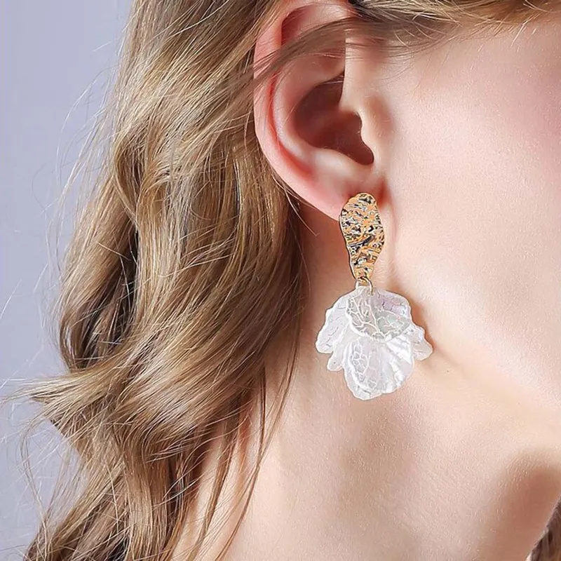 Resin Petal Women Earrings Exaggerated personality irregular metal Drop earrings Jewelry