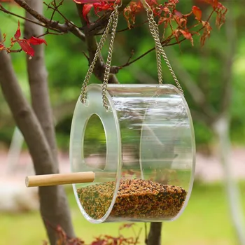 

New Acrylic Bird Feeder Food Box Anti-scatter Parrot Feeder With Stand Outdoor Birds Feeding Supplies Hanging Feeding Box