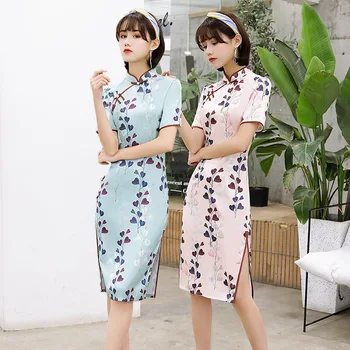 

Oversize 4XL Novelty Short Chinese Formal Dress Chinese Style Women Mandarin Collar Qipao Vintage Elegant Lady Rayon Cheongsam