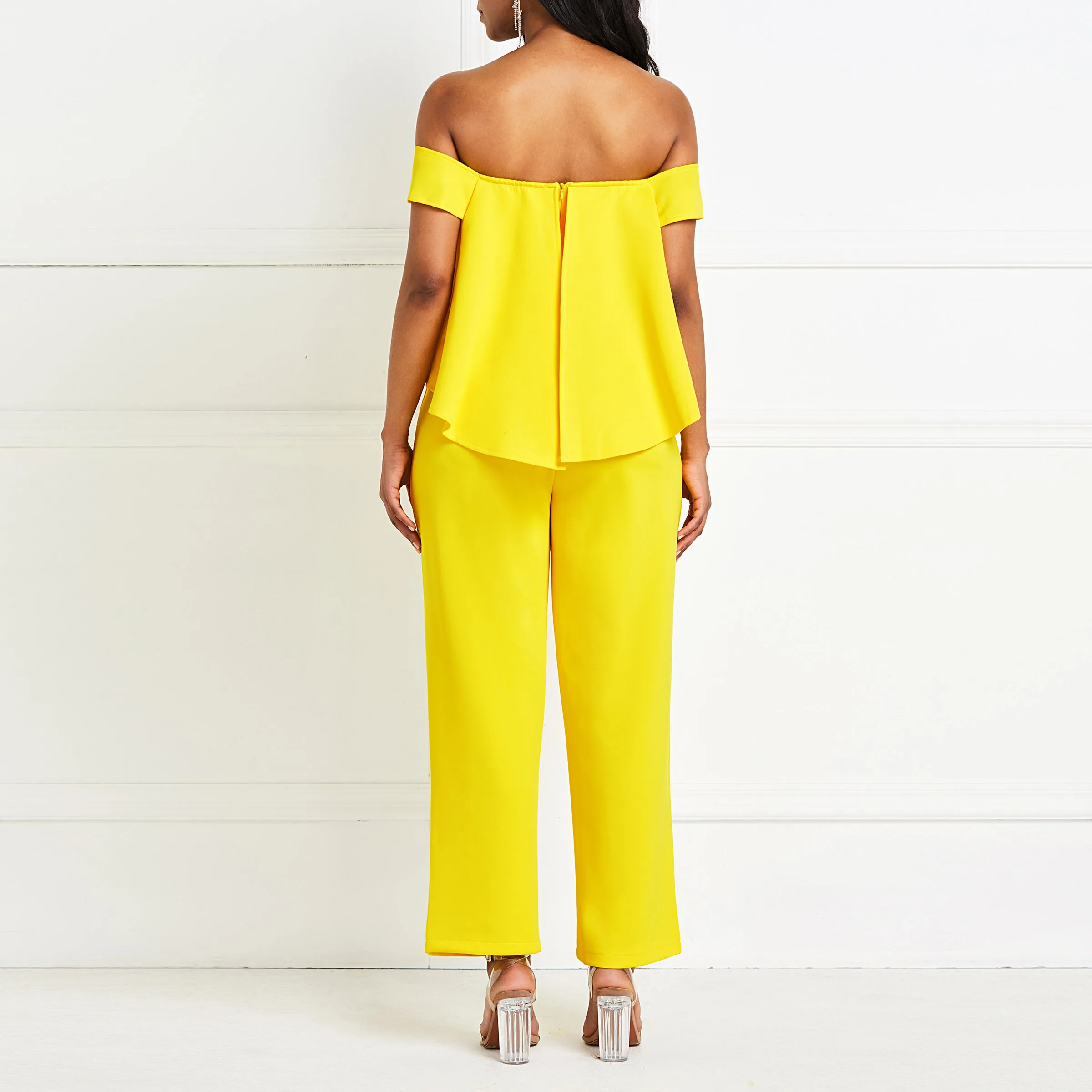 Сексуальное платье с открытыми плечами комбинезон широкими штанинами Для женщин