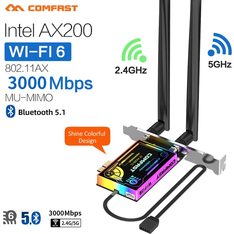 Intel ax200 WIFI Adapter 5 GHZ wi-fi ax200ngw Antenna Wifi 6 wi fi Dongle 5GHZ Bluetooth Network Card Pci Express for PC | Компьютеры и