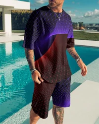 Conjuntos de treino de verão masculino sportwear moda casual roupas de grandes dimensões 3d impresso t shirts para o homem manga curta + shorts