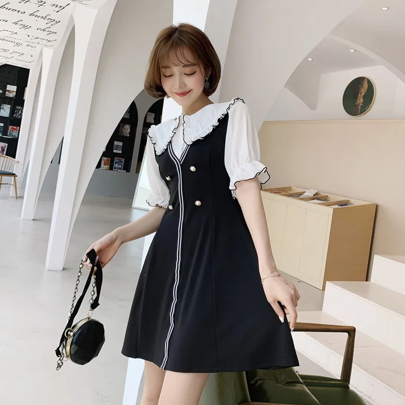 

WOMEN'S Dress 2019 Summer New Products Sweet Elegant Peter Pan Collar Mock Two-Piece Waist Hugging Slimming A- line Dress