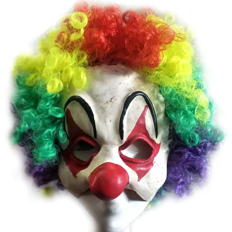 

Funny Colorful Hair Clown Mask Adult Latex Masks for Masquerade Party Scary Big Red Nose Clowns Mask Halloween Horrible Mask