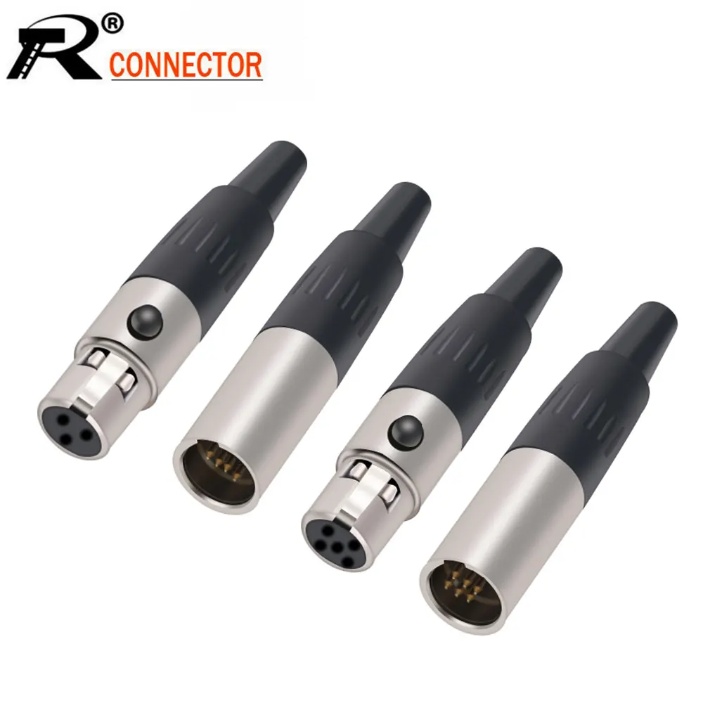 10 шт./лот Mini XLR 3 4 5-контактный штекер для пайки микрофонного кабеля позолоченный