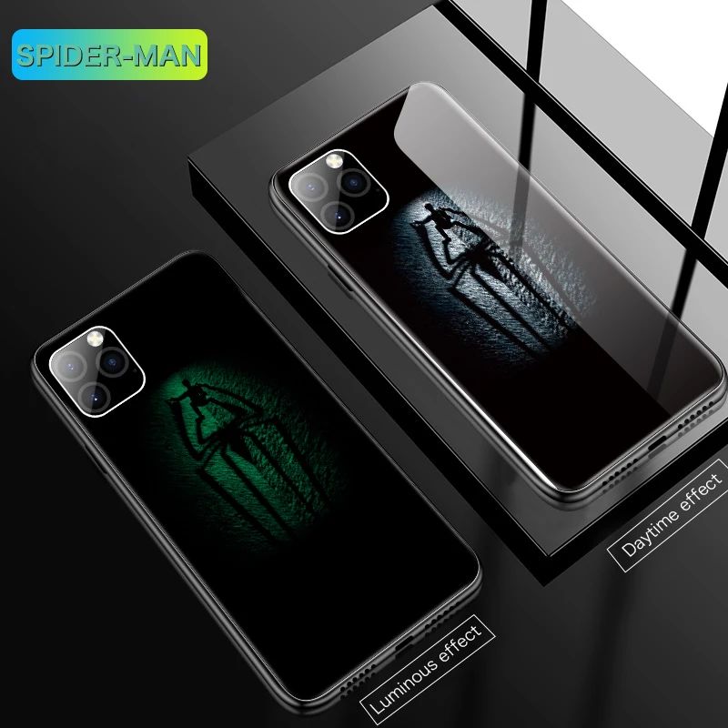 SpiderMan 2 Чудо-яд Железный человек светящийся стеклянный чехол для телефона для iPhone 11 Pro Max XSmax XR XS X 8 7 6s 6 Plus Бэтмен чехол Спайдермен Coque - Цвет: SpiderMan 2