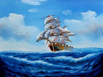 

Handmade Seascape Oil Painting Sea Sailing Boat Canvas Wall Art for Living room Bedroom Home décor