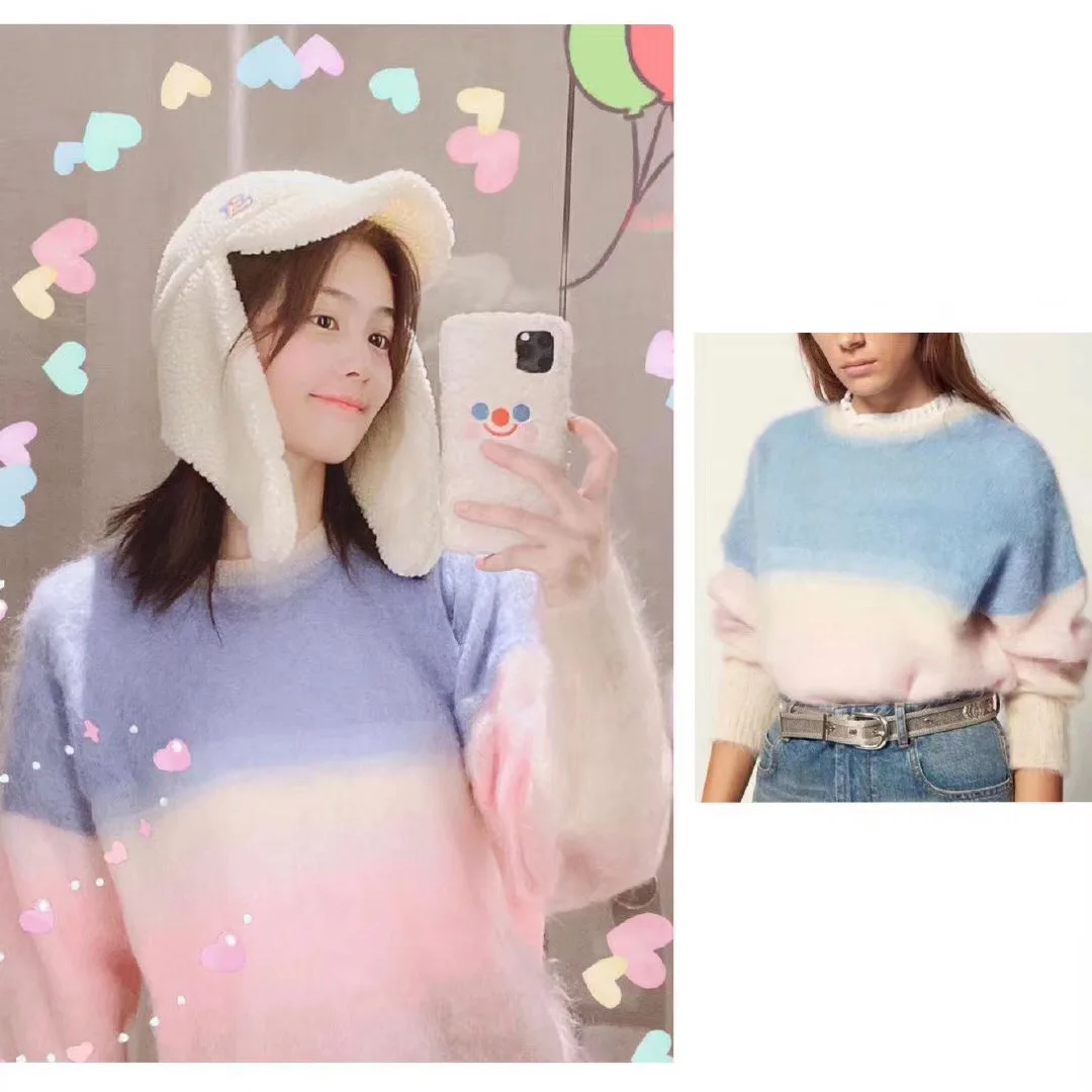 

New 2020 Spring Summer Rainbow Gradient Colour Mohair Pullover Women's Wool Sweater