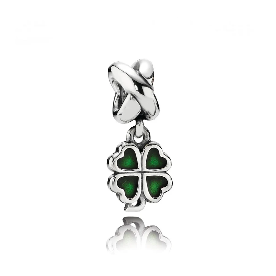 

NEW 100% 925 Sterling Silver Four-Leaf Clover Dangle Charm Green Enamel Pendant Bead For Mother Gift Bracelet DIY