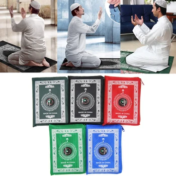 

Muslim Prayer Rug Polyester Portable Braided Mats Simply Print with Compass In Pouch Travel Home New Style Mat Blanket 100*60cm