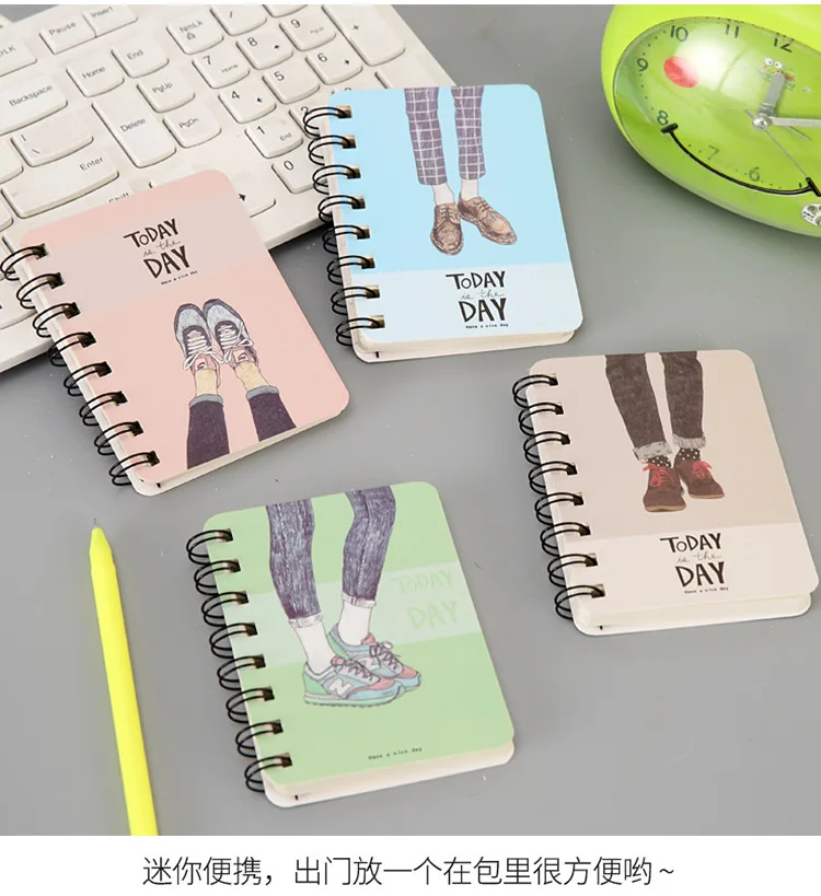 80Page A7 Korea Cartoon Anime Coil Notebook Small Notepad Animal Rollover Office School Learn Supplies Mini Kawaii Diary Journal