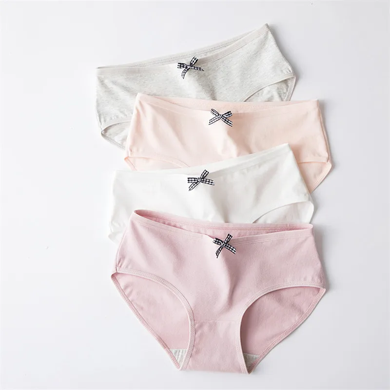 Women Solid Panties Cute Bow Cotton Panty Sexy Girls Underwear Low Rise Light Color Briefs For Women Female Underpants L-XL New