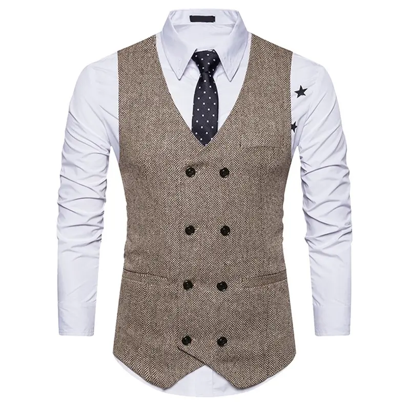 Мужской брендовый двубортный модный приталенный шерстяной Тканевый Свадебный жилет английский жилет для делового костюма Gilet Homme