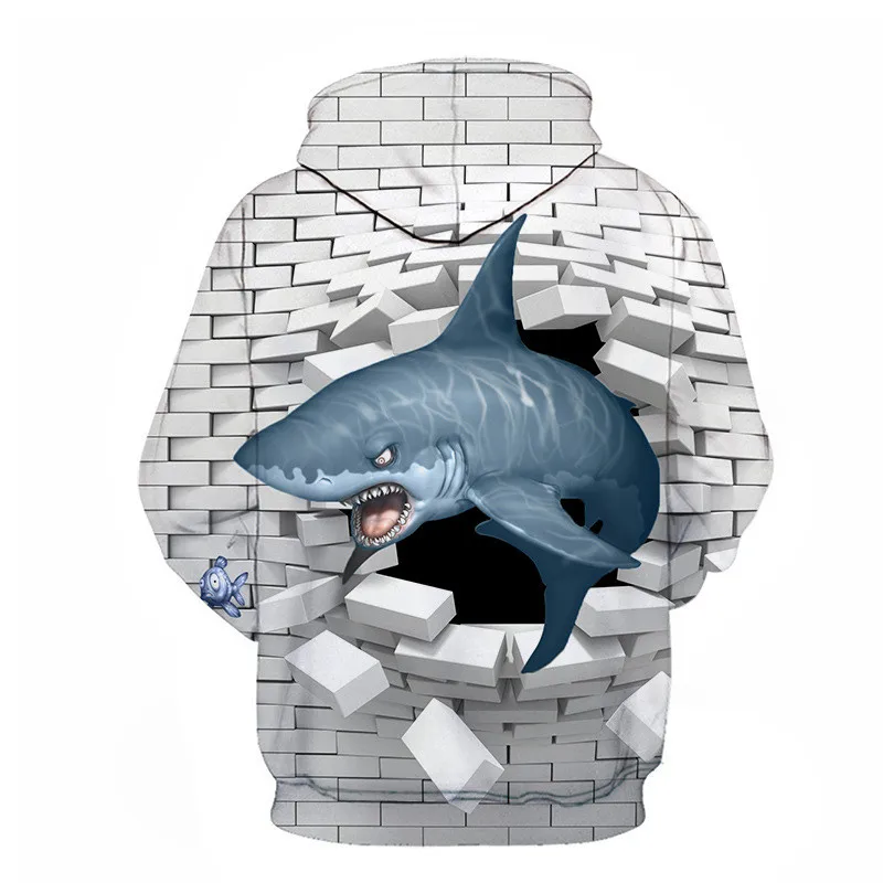 Новые модные толстовки с 3d принтом акулы, мужские забавные толстовки, уличная одежда в стиле хип-хоп, большие размеры 6XL, осень и зима