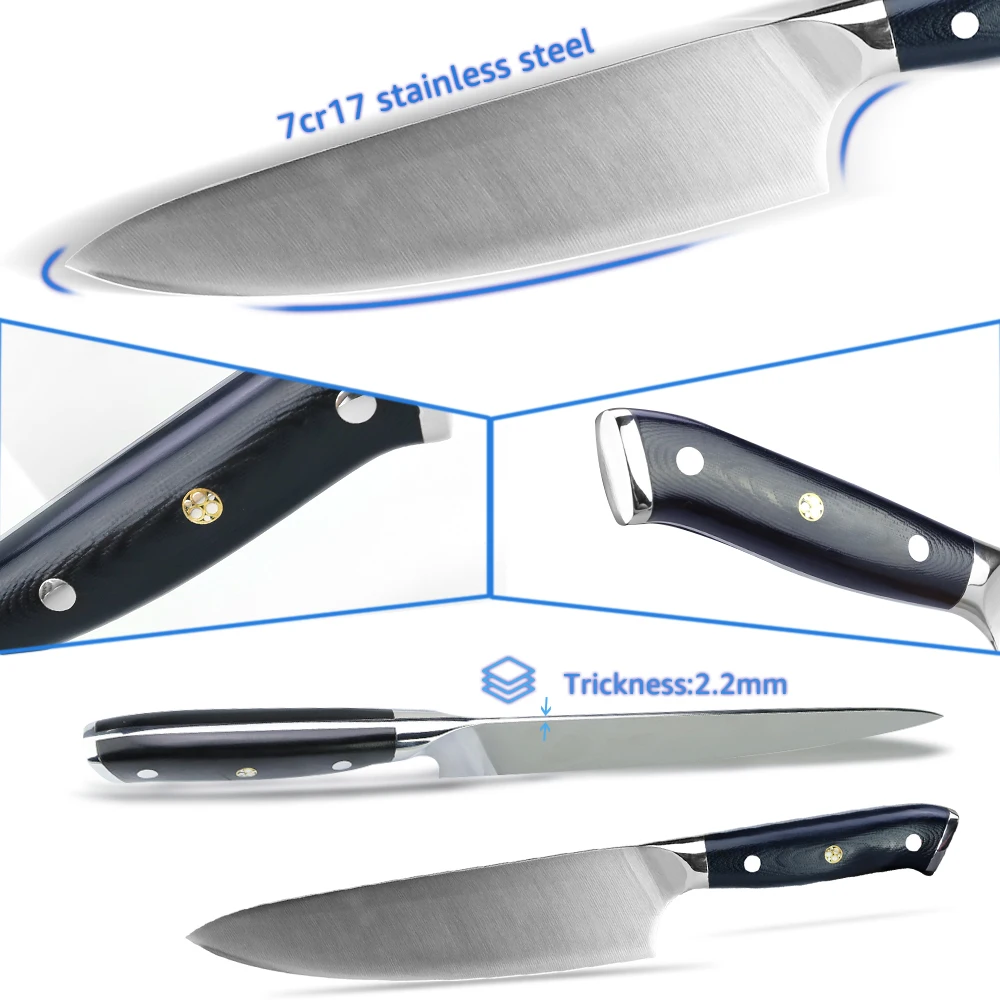 Кухонный нож 8 дюймов шеф Knif 7Cr17 440C высокоуглеродистая Нержавеющая сталь немецкий G10 Ручка Santoku нож для мяса инструмент для приготовления пищи