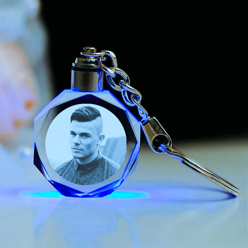 

Personalized Customized Logo pattern K9 Crystal Key Chains Gift Key Decoration Laser engraved Patterns with LED light