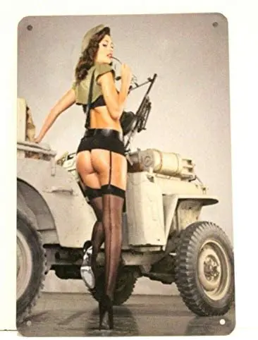 

Bernice Sexy Army Soldier Pinup Girl Tin Poster Sign Photo Vintage Style Man Cave Garage