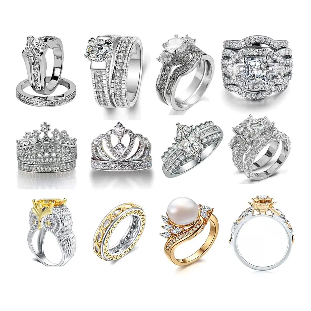 

12 pieces Fashion Women Jewelry Ring White Zircon CZ Silver Color Engagement Rings wedding Rings Party Ring Gift