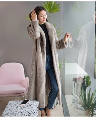 gray Новинка зимы, XL, норковая шуба выше колена, Женская Шуба с имитацией норки, шуба с капюшоном, иностранный стиль - Цвет: gray