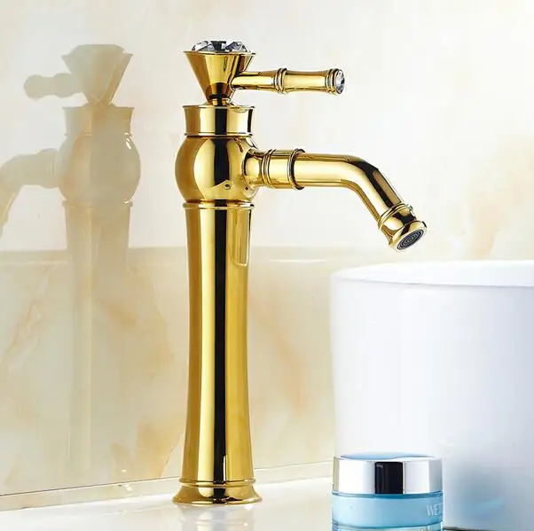 Gold Vidric Высокий кран для раковины для ванной комнаты, смеситель для раковины золотого цвета, смеситель для ванной комнаты, черная отделка с бриллиантом ELS1511 - Цвет: Gold