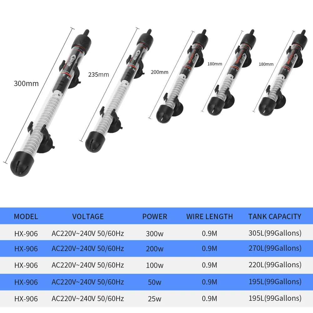 Aquarium heater 25W/50W/100W/200W/300W Submersible Fish Tank Heater Constant Temperature Heating Rod Aquarium essential