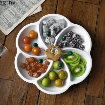 

Northern Europe Creative Fruit Platter Round Ceramics Salad Plate Household Dessert Snack Candy Platter Decoration
