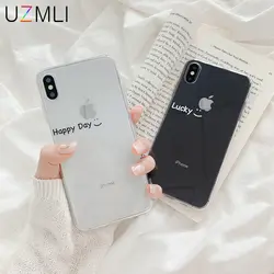 Простой чехол с надписью Lucky Happy, прозрачный мягкий чехол для телефона iPhone 11 Pro Max, чехол из ТПУ с защитой от падения для iPhone X, XR, XS, Max, 8, 7, 6, 6S Plus