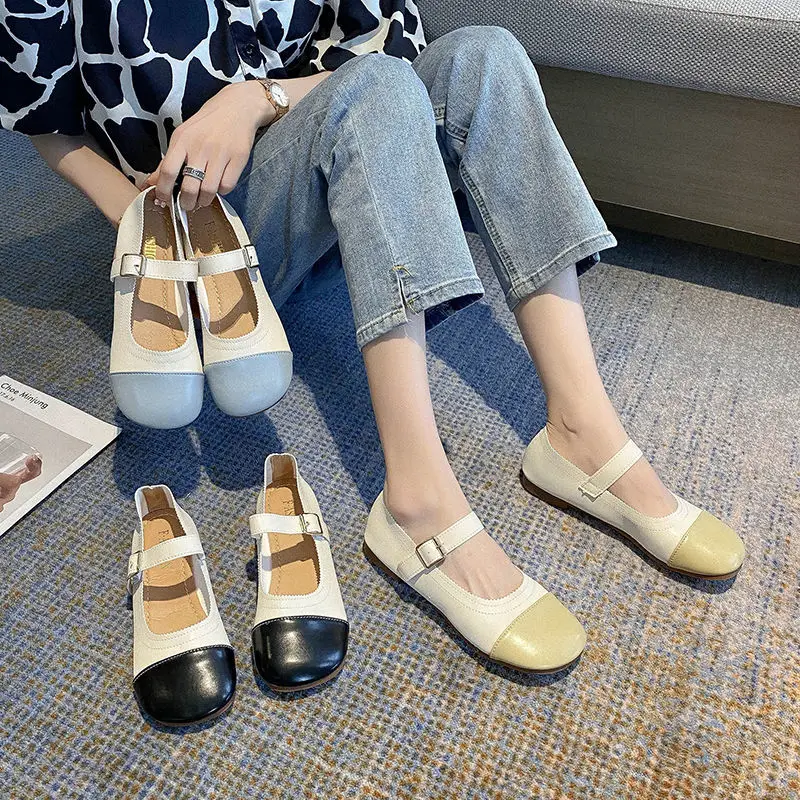 2021 Spring And Autumn Square Toe Women's Flat Shoes Non-slip Casual Loafer Women's Comfortable Mary Jane Women's Leather Shoes