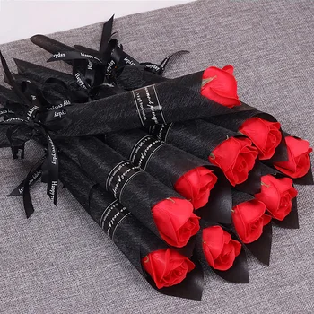 

Single Rose Bouquet Purple Soap Flowers For Wedding Valentine'S 35 Cm Hand Holding Fake Red Flower For Birthday