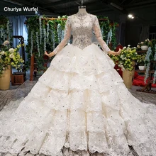 HTL931 роскошное торжественное платье с кристаллами и рукава с высокой горловиной на шнуровке сзади бальное, свадебное платье нарядное многослойное платье vestidos de noiva