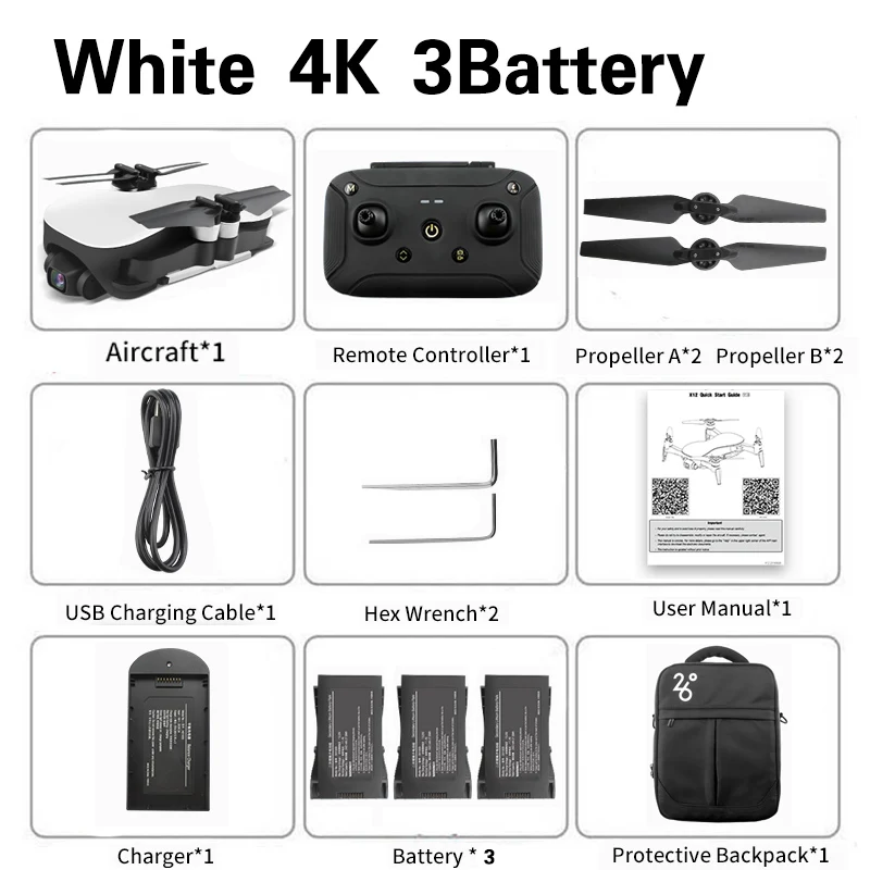 JJRIC Новое поступление X12 Квадрокоптер gps Дрон с 4K HD камерой 5G wifi FPV Бесщеточный мотор анти-встряхивание длительный срок службы батареи - Цвет: White 4K 3B
