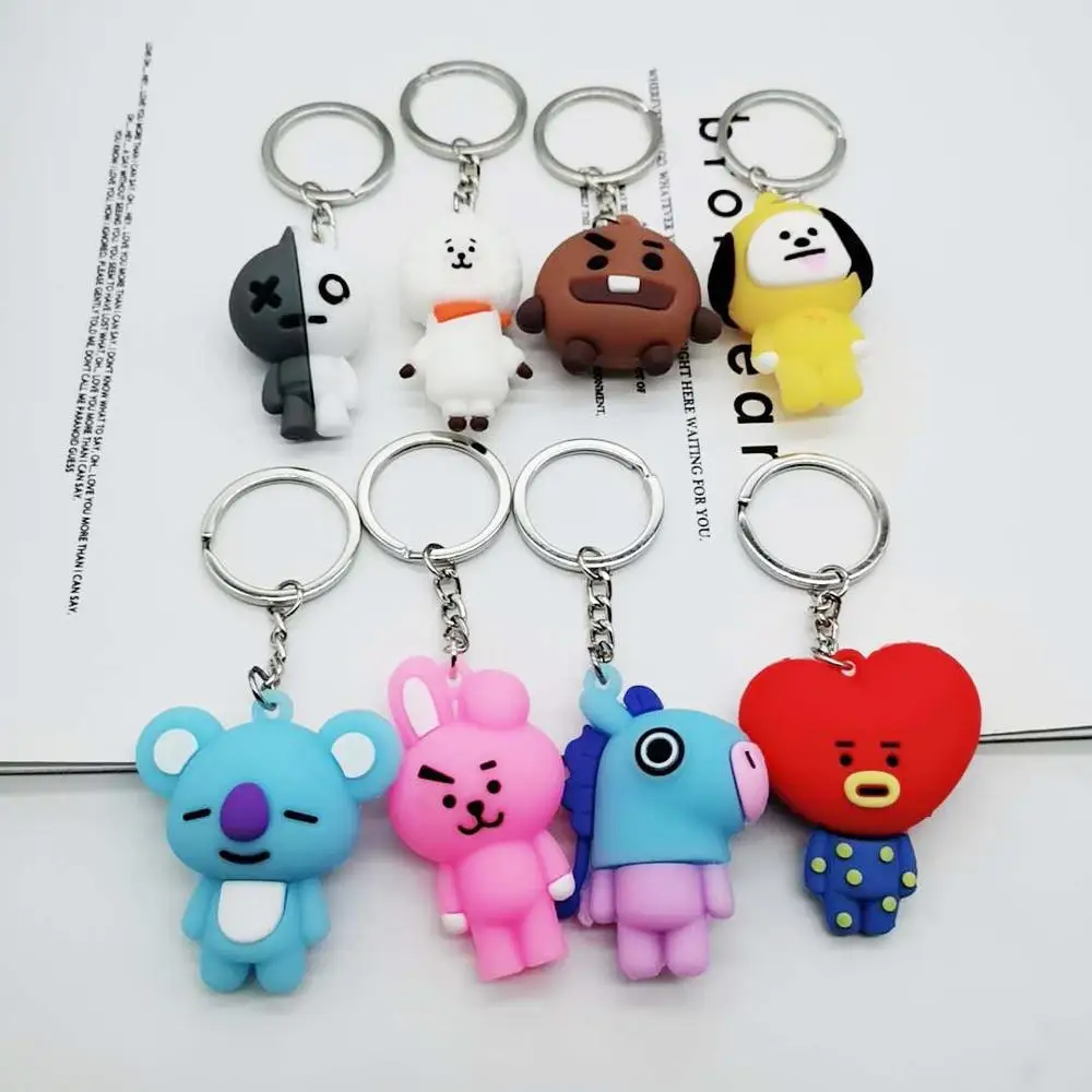 

Cute kawaii kpop bangtan boys peripheral keychain bag pendant cartoon PVC three-dimensional soft plastic doll
