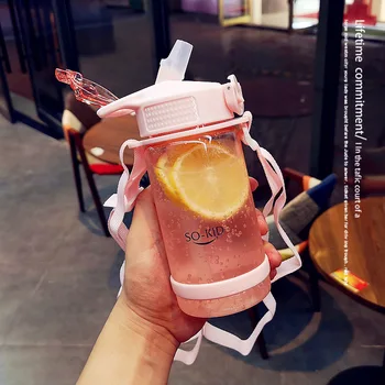 

Simple Straw Cup Strap Portable Children's Student Kettle Creative Summer Cute Boy's and Girl's Net Red Cup