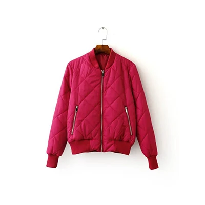 Rose red Однотонная осенне-зимняя женская куртка уличная с карманами на молнии панк-куртки женские Harajuku тонкие теплые хлопковые пальто Casaco Feminino - Цвет: Rose red