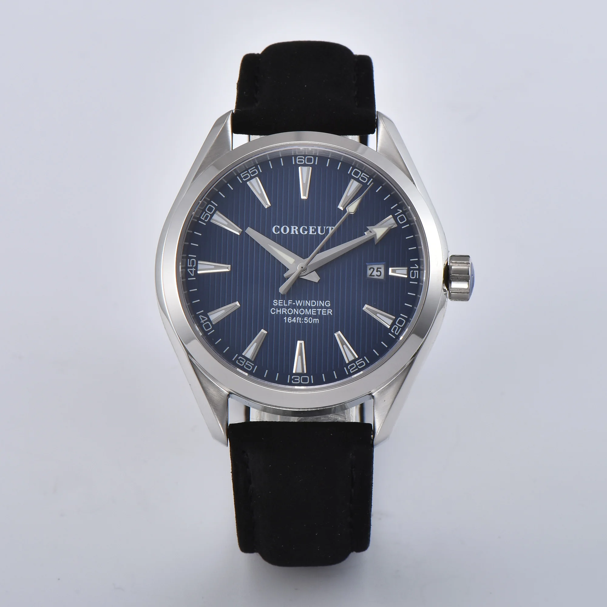 

CORGEUT 41mm Blue Dial Date Sapphire Glass luminous Genuine leather Automatic Men's Watchs.