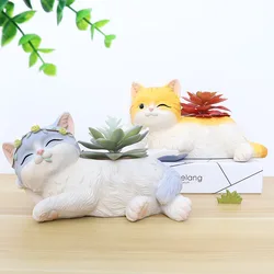 Nordic Planter Country Simulation Cat Resin Succulent Flower Pot Indoor Home Living Room Desktop Decoration Gardening Landscape