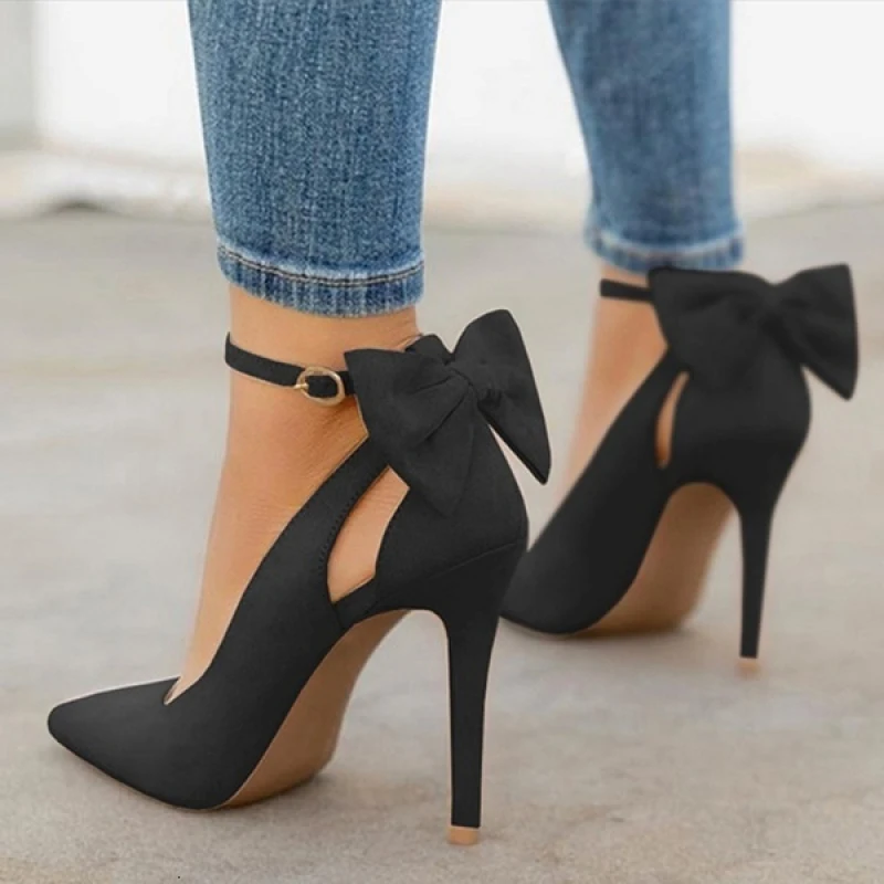 

Sexy Women High Heels Pumps Shoes Pointed Toe Faux Suede Buckle Strap Butterfly Spring Autumn Party Wedding Ladies Shoes