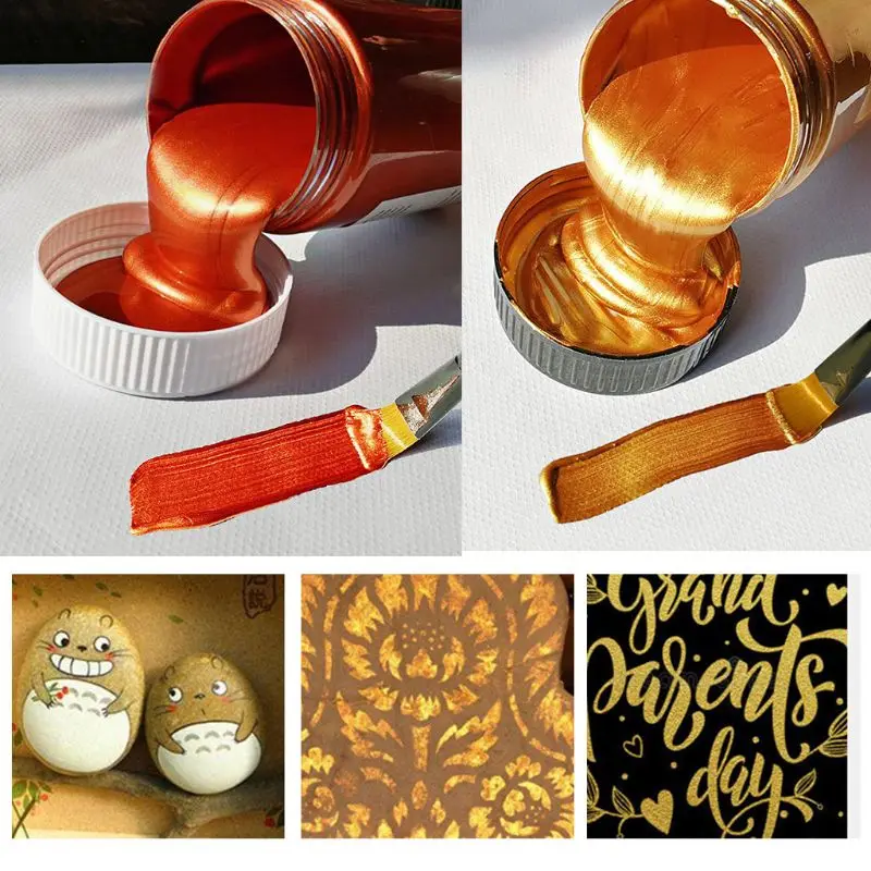 

100ml DIY Bright Gold Paint Metallic Acrylic Paint Waterproof not Faded Statuary Coloring Hand Clothes Painted Graffiti Pigments