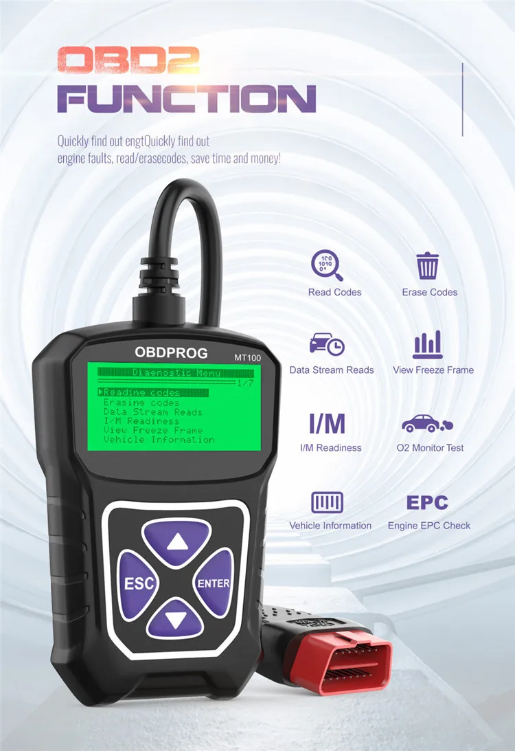 Obdprog Mt100 Automotive Can Obd2/Eobd Diagnosztikai Szkenner Autók Kódolvasó Szkennelő Eszközök Olvasási Kódok Trible Többnyelvű I/M