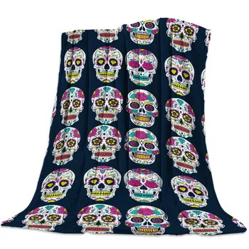 

Skull And Flower Bed Cover Coverlet Flannel Fleece Throw Cover Wrap Lightweight Decorative All-Season Microcozy Soft Living Room
