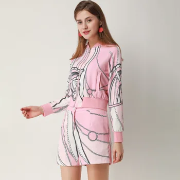 

Casual sports fashion women's suit spring 2020 new printed long-sleeved baseball suit jacket shorts two-piece set