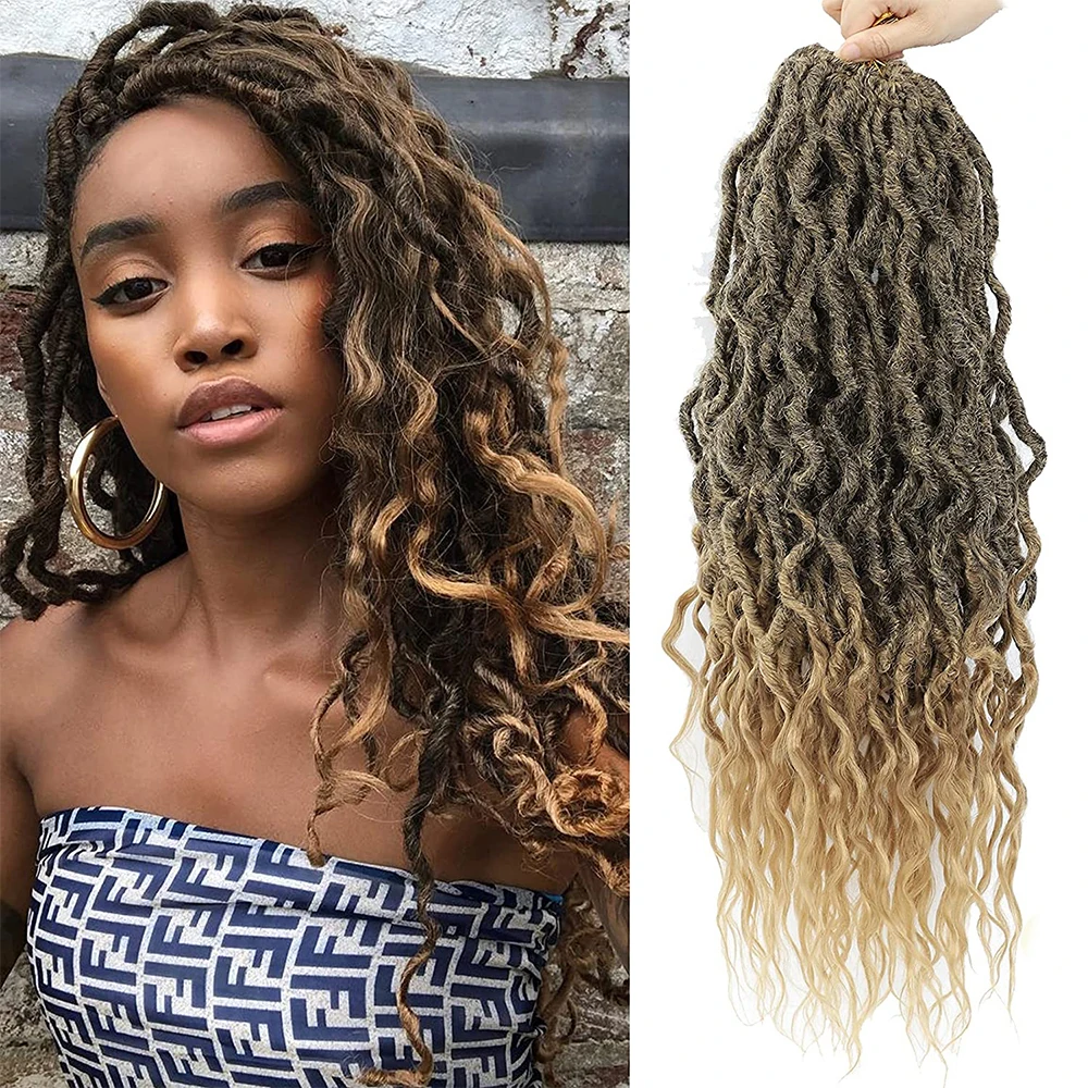 

Ombre New Goddess Locs Curly Faux locs Crochet Hair 26 Inch Synthetic Braids Extensions For Women Soku Pre-Looped Dreadlocks