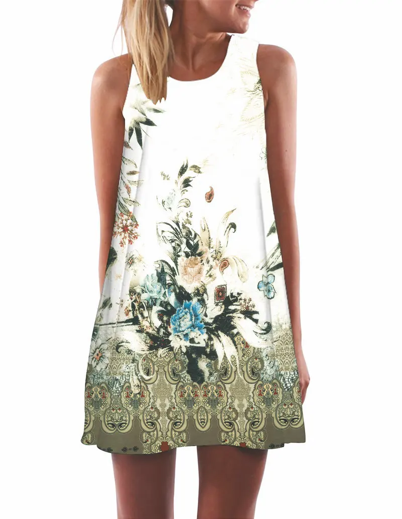 

2019 Stylish Fashion Wind Printed Casual OL Elegant Dungaree Dress Young Ladies'
