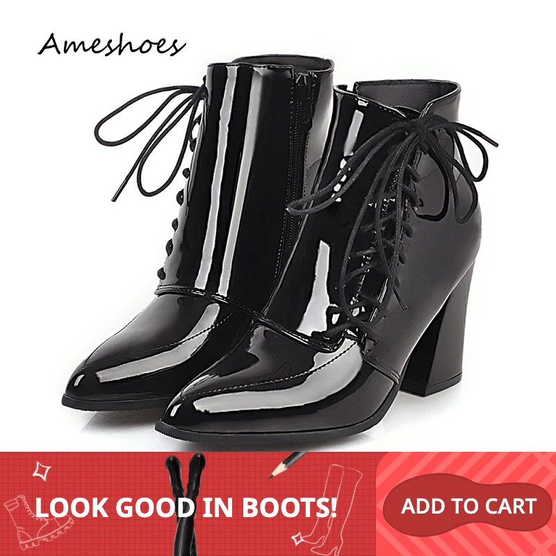 

2020 Autumn Winter Fashion 8CM Block High Heels Pointed Toe Black Beige Red Women Ankle Boots Size 35-43