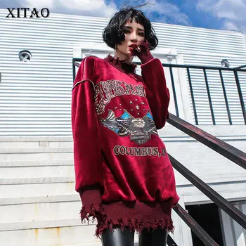 

XITAO Pattern Letter Tassel Sweatshirt Fashion 2019 Winter Elegant Small Fresh Turtleneck Patchwork Elegant Sweatshirt DMY2063
