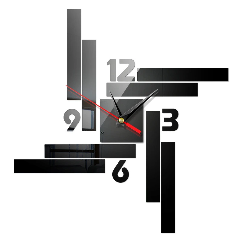 

HOOQICT 3D Wall Clock Black Modern Mirror Design Acrylic Wall Sticker DIY Home Decor Clock On the Wall Aesthetic Room Decor