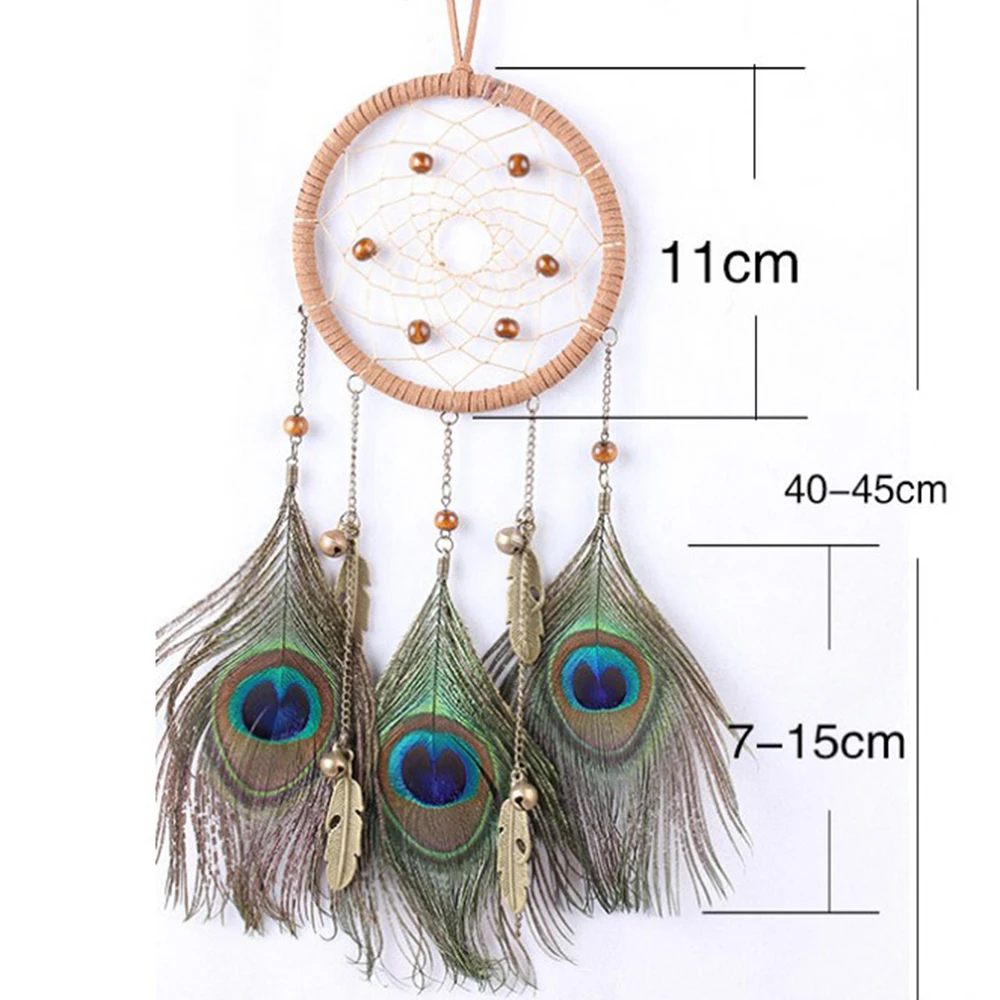Ancient Bronze Peacock Hair Feathers Hand Woven Ornaments Wind Chime Wall Hanging Room Decor 1Pc Home Decoration Dream Catcher