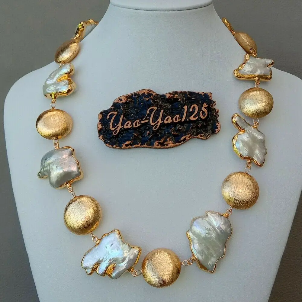 

19'' Freshwater Keshi Pearl 24 K Gold Plated Necklace
