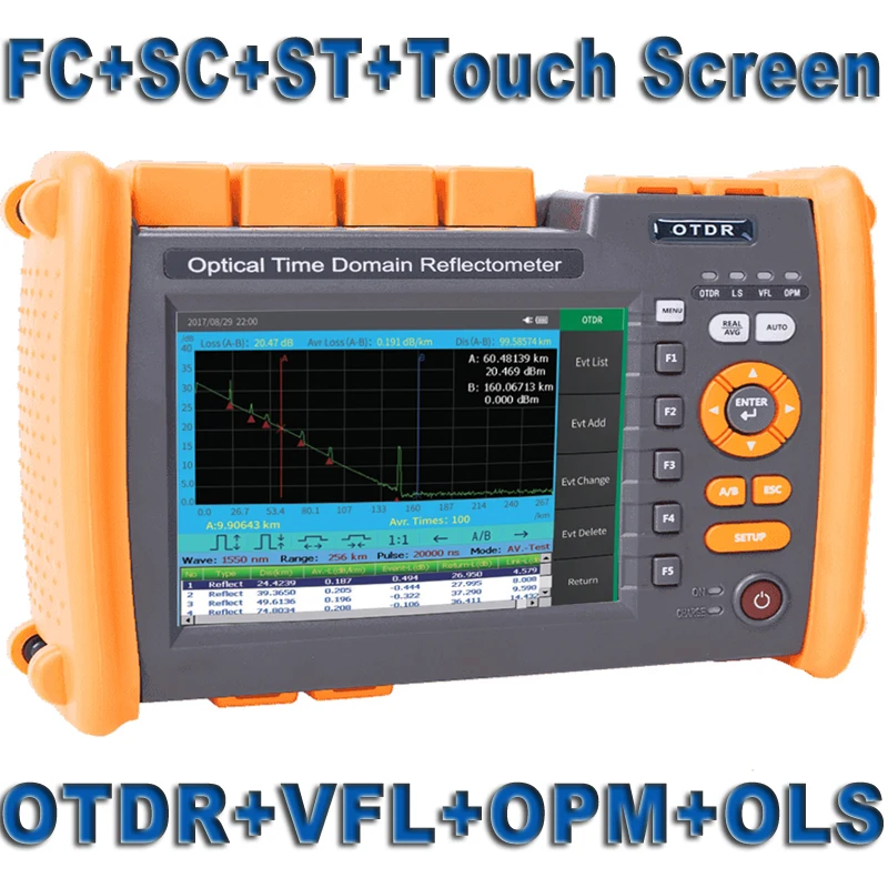 

OTDR Optical Time Domain Reflectometer Built in VFL OLS OPM with FC SC ST Touch Screen Report Print 1310nm 1550nm 32 30dB